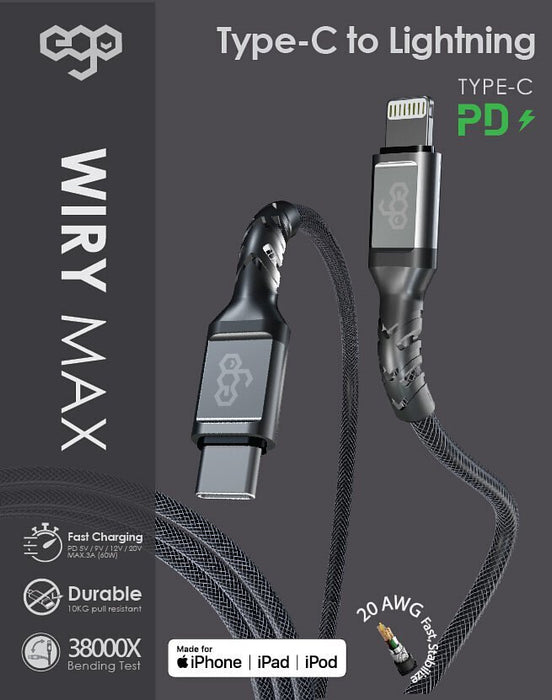 EGO Wiry Max Type-C to Lightning MFI PD 26W 充電線 (2米)