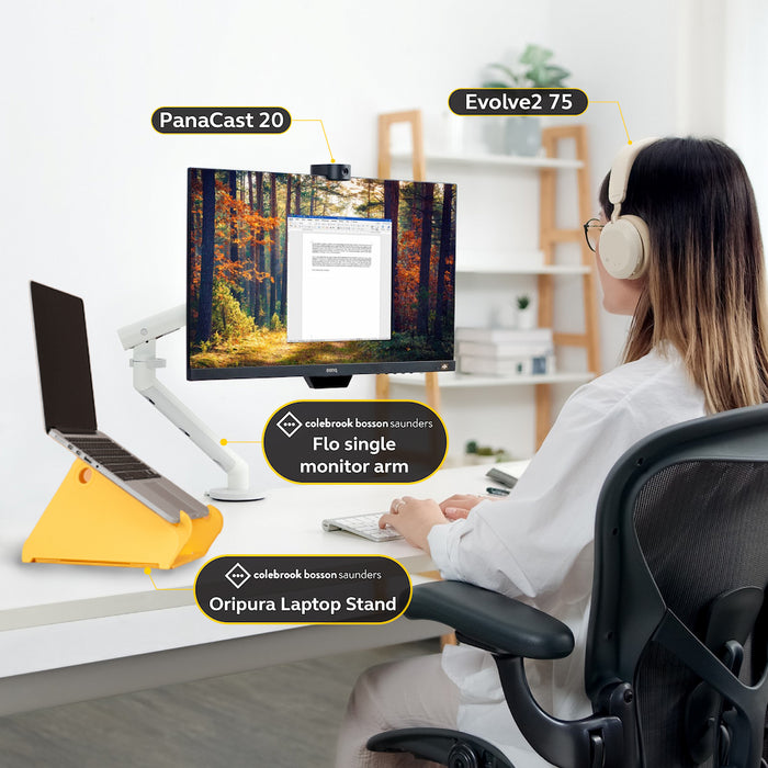 【Dream Desk Bundle】Jabra PanaCast 20+Evolve2 75+CBS Flo Single Monitor Arm+CBS Oripura Laptop Stand(#Basic)